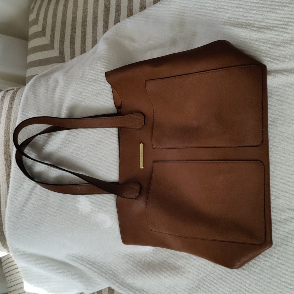 Steve Madden Large Oversized Tote Shoulder Bag Cognac Brown Flat Bottom